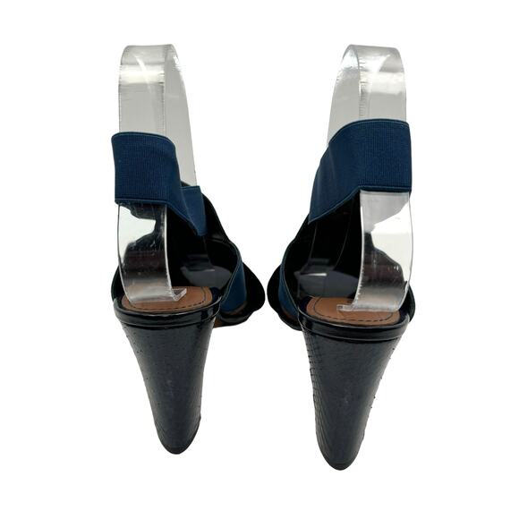 Donald Pliner Athens Navy Elastic Straps Open Toe Snakeskin Block Heel Sandals - Picture 5 of 12